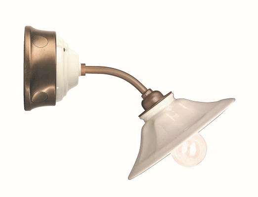 Porcelánová nástěnná lampa hladká, mosaz, 18 cm